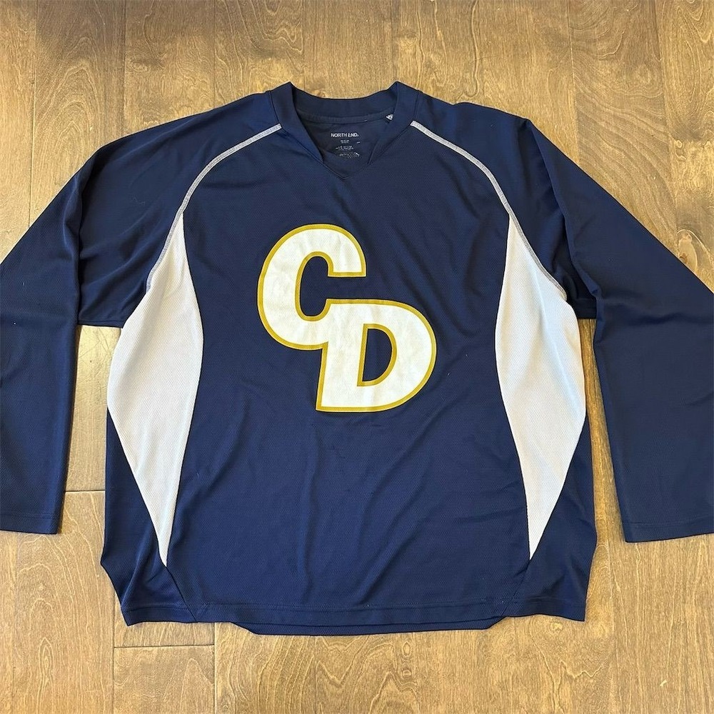 North End Men's‎ Large Navy Blue Long Sleeve V-Neck Sports Jersey